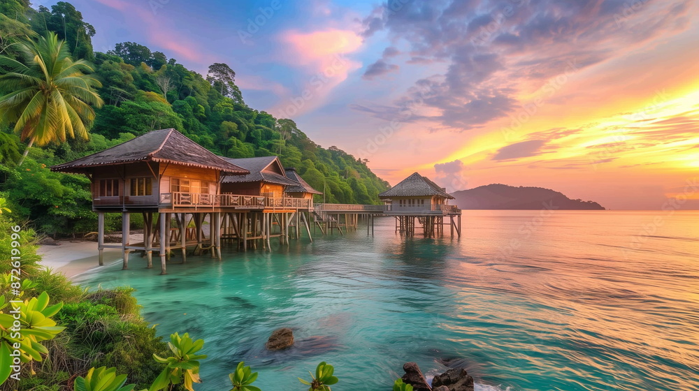Obraz premium Tropical Beach Resort at Sunrise