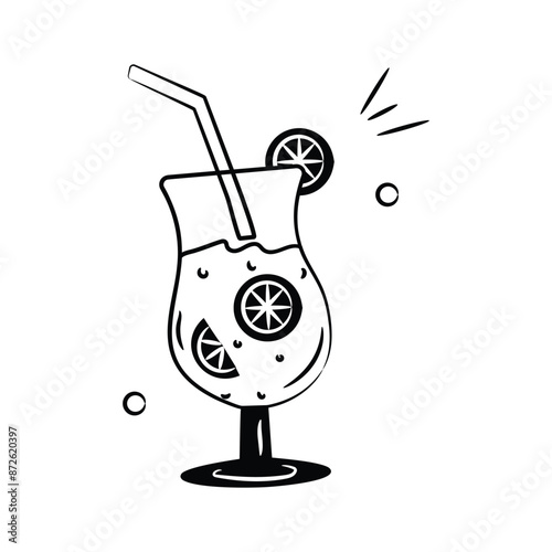 A glass of fresh drink with piece of lemon showing concept icon of summer drink