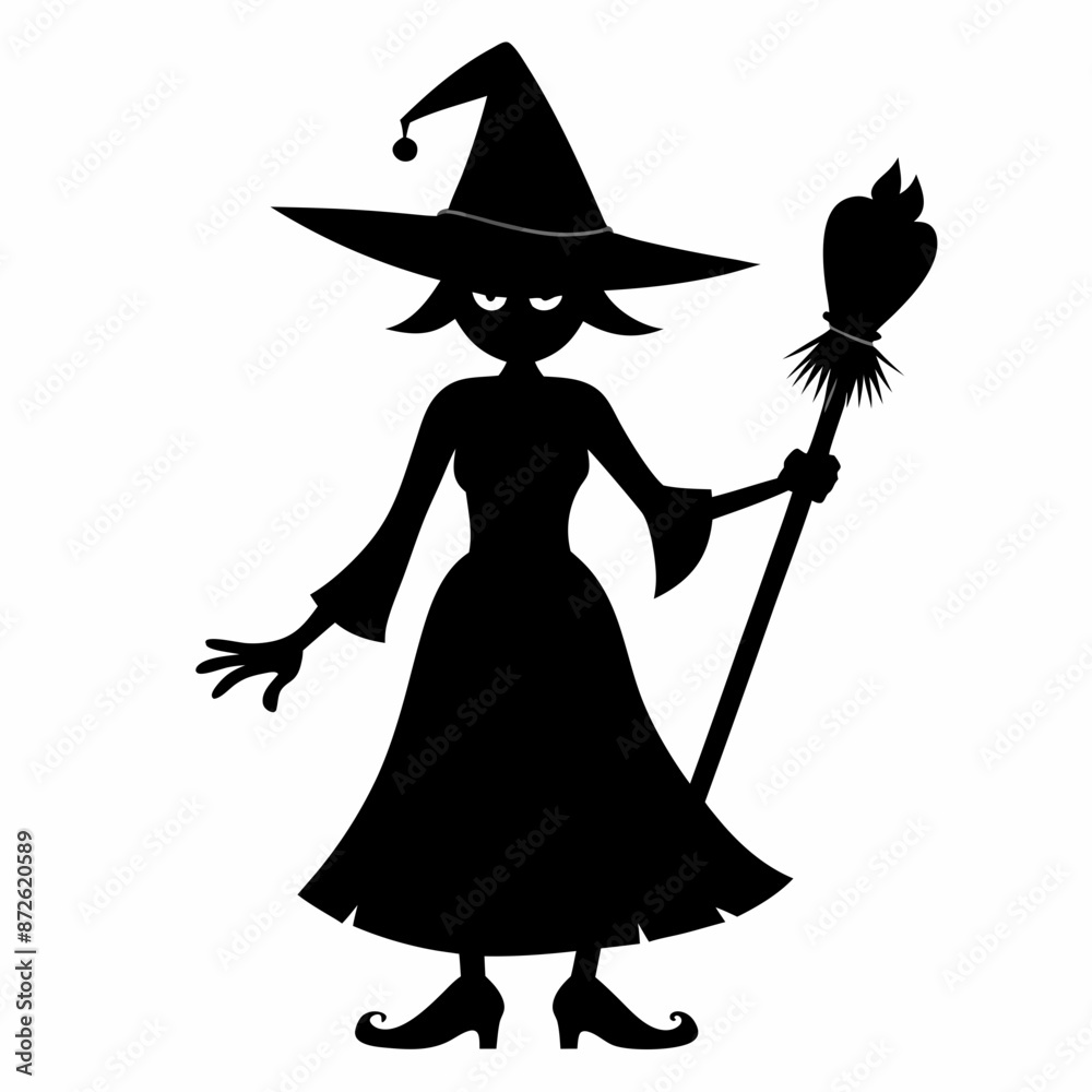 halloween Witch vector Silhouette With Broom