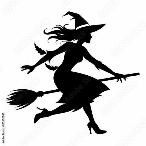 halloween Witch vector Silhouette With Broom