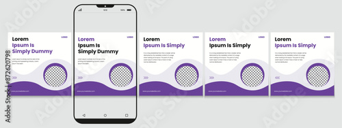 Social media carousel template post design with cellphone or mobile phone. Editable mockup eps vector.