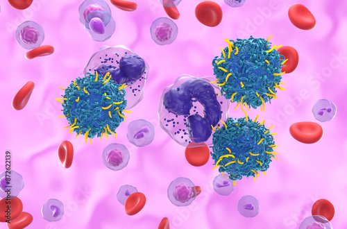 CAR T cell therapy in Chronic Myelogenous Leukemia (CML) - closeup view 3d illustration photo