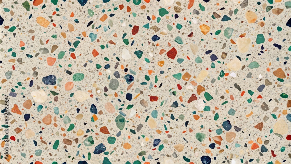 High-resolution abstract background featuring seamless repeating pattern of multicolored terrazzo texture with speckled flecks and subtle earthy tones. High-resolution abstract background featuring seamless repeating pattern of multicolored terrazzo texture with speckled flecks and subtle earthy tones.