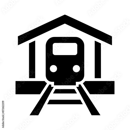 Featuring A Train Station, This Monochrome Vector Icon Highlights The Importance Of Rail Transit And Transport Against A White Background.