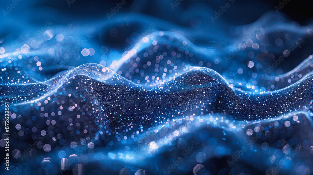 Sparkling waves with glittery texture in blue hue