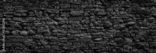 Panel kuchenny z motywem black stone wall, gloomy stonework texture as background