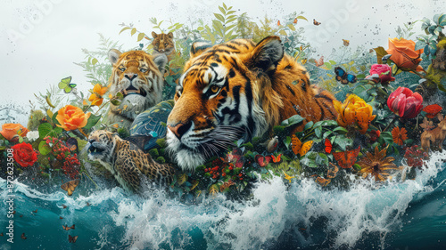 Majestic Tiger Collage Art for World Wildlife Day Celebration photo