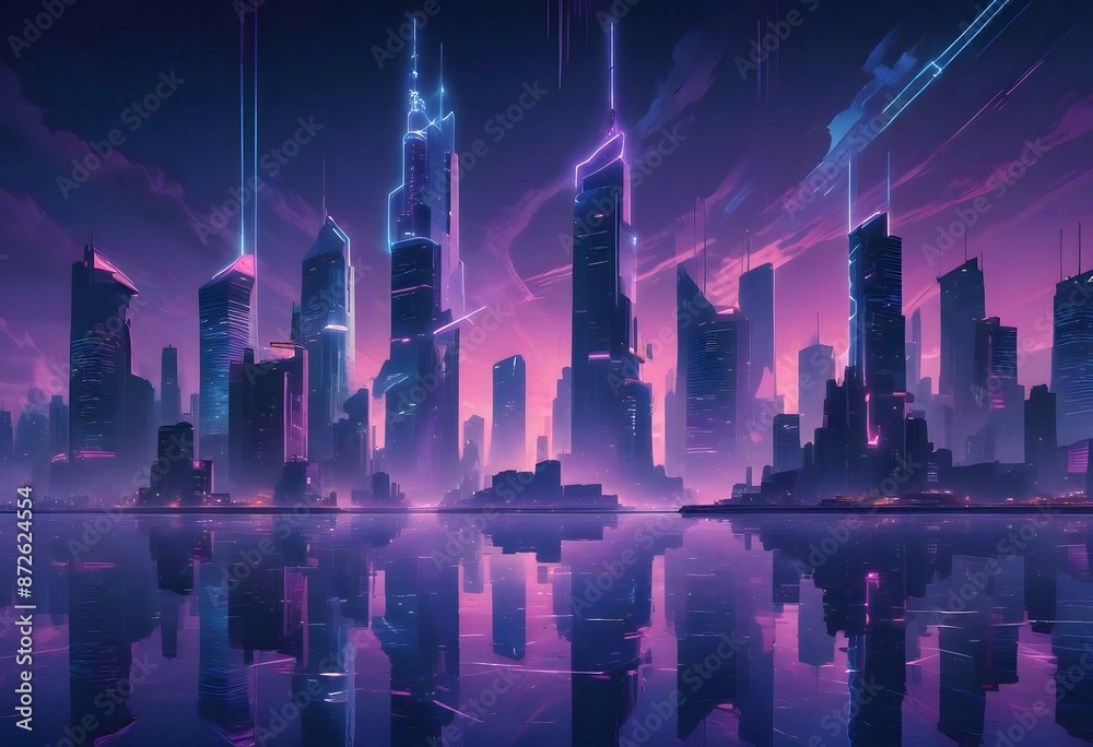 A futuristic cityscape with towering , cyberpunk futuristic city A futuristic cityscape with towering , cyberpunk futuristic city
