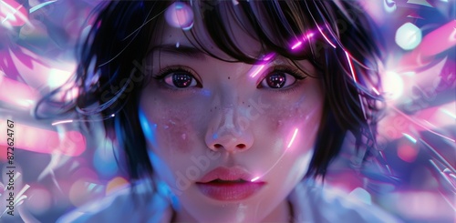 Close Up Portrait of Woman With Pink and Blue Neon Lights