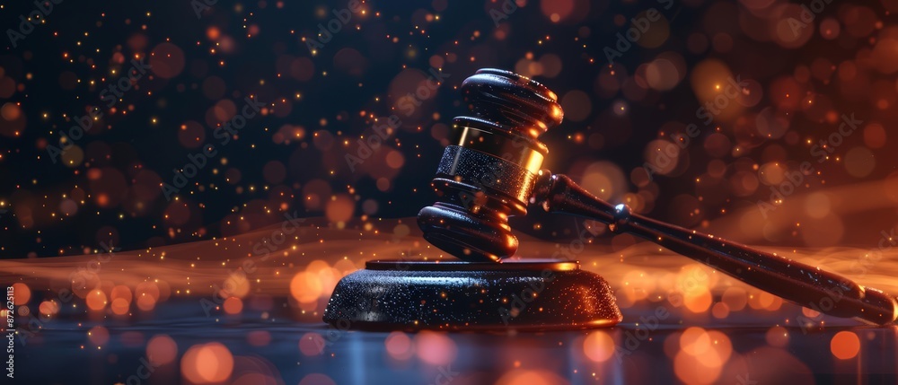 Gavel on a block with sparks flying, symbolizing justice and decision. Gavel on a block with sparks flying, symbolizing justice and decision.
