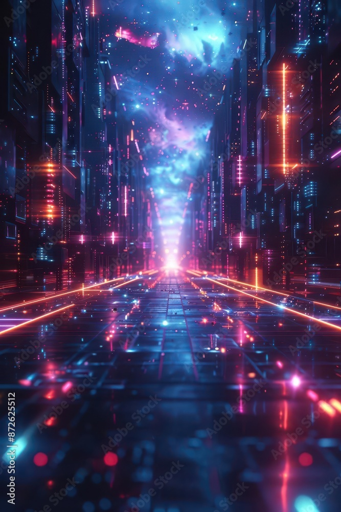 Fototapeta premium Abstract digital landscape with neon lines and plenty of room for text, perfect for futuristic and technological themes.