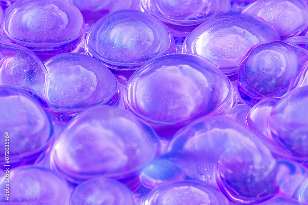 A seamless pattern featuring transparent purple gel beads, creating a cool and soothing effect, ideal for backgrounds and textures. A seamless pattern featuring transparent purple gel beads, creating a cool and soothing effect, ideal for backgrounds and textures.