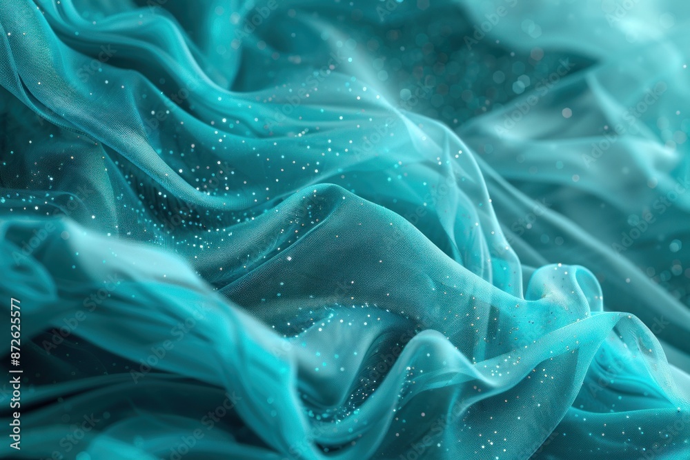 Flowing teal waves with sparkles, abstract fantasy Flowing teal waves with sparkles, abstract fantasy