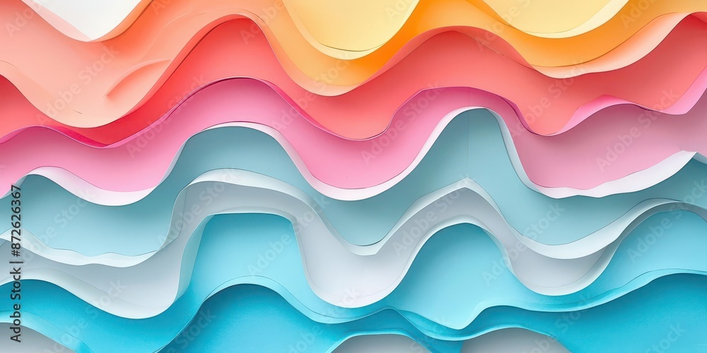 Fototapeta premium Brightly colored paper cutouts forming abstract shapes on a white background with ample room for text, perfect for unleashing creativity.