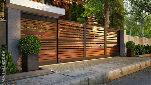 Modern wooden fence for a c...