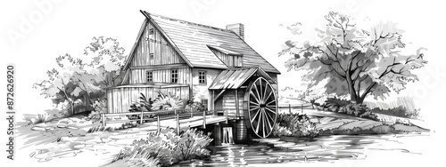 Wallpaper Mural The old watermill, Sketch illustration. Torontodigital.ca