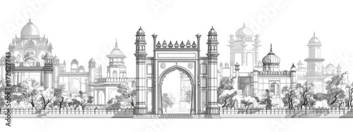 Indian city landscape, Sketch illustration.
