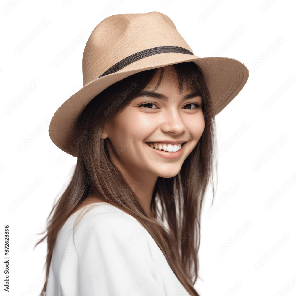 portrait of a woman in hat and white outfit isolated on transparent background portrait of a woman in hat and white outfit isolated on transparent background