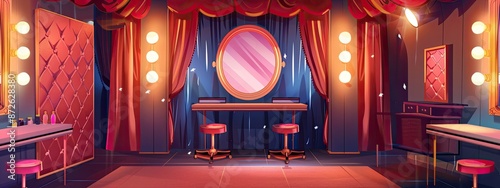 The interior of the dressing room in the theater. Cartoon illustration. photo