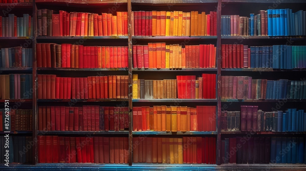 Fototapeta premium Colorful Book Shelf - Generative AI