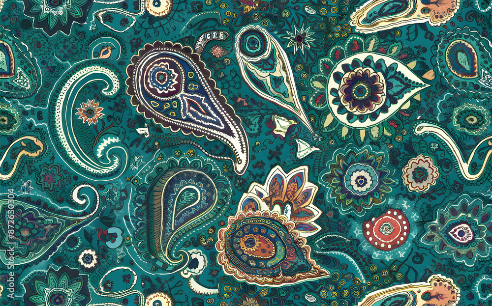 Naklejka premium Paisley pattern with intricate designs