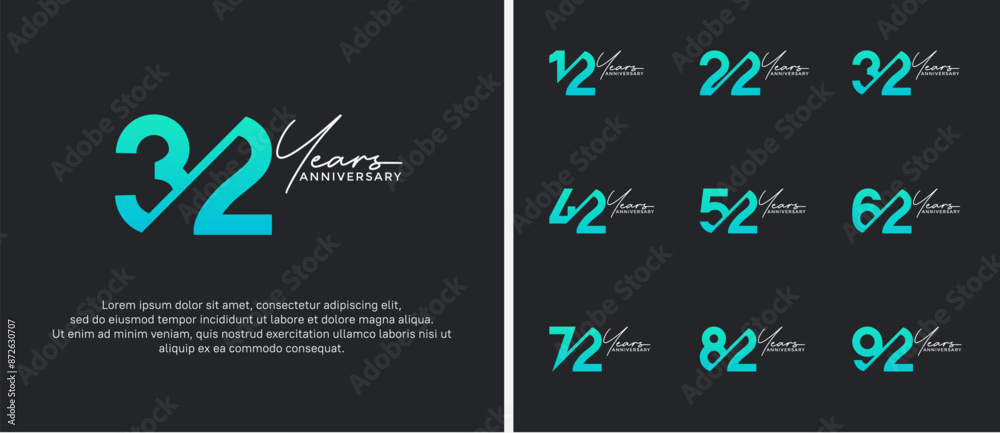 Naklejka premium anniversary logo style set with green color can be use for celebration moment