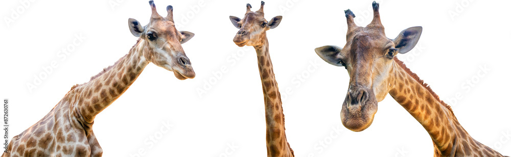 Fototapeta premium Giraffe long neck safari animal set isolated on white background