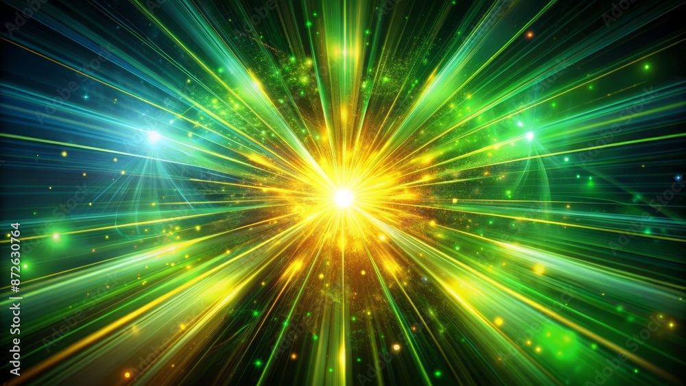 Obraz premium Vibrant abstract composition featuring mesmerizing green and yellow light streaks radiating dynamic energy on a dark mysterious background.