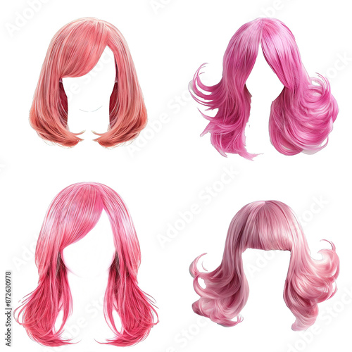 pink wig isolated transparent png photo