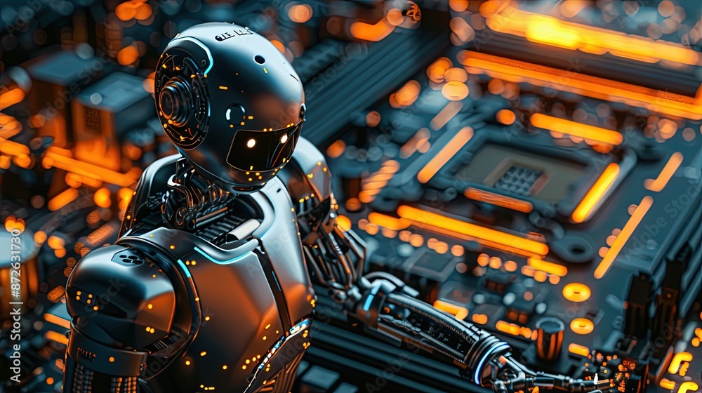 Fototapeta premium Digital Representation of AI Chat Bot Connected to Computer Motherboard