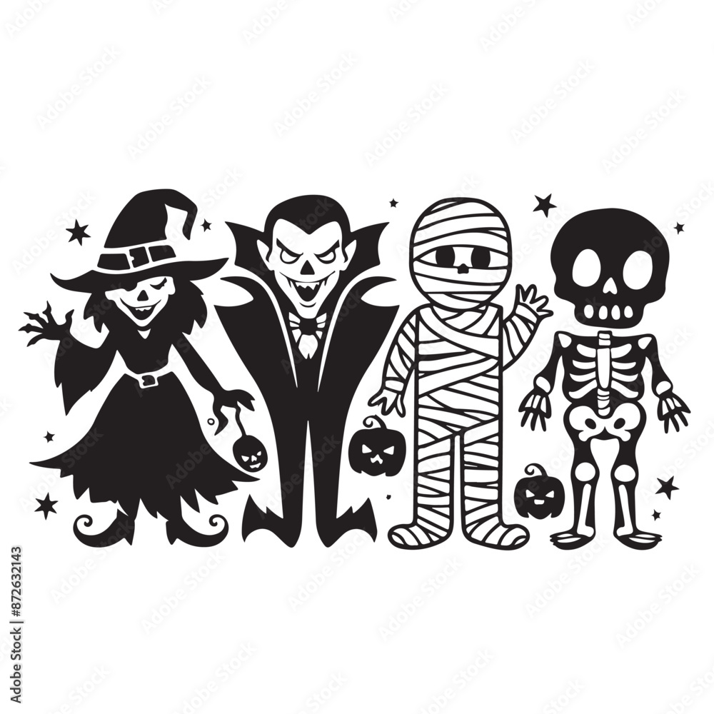 Halloween black and white poster with horror elements Halloween black and white poster with horror elements