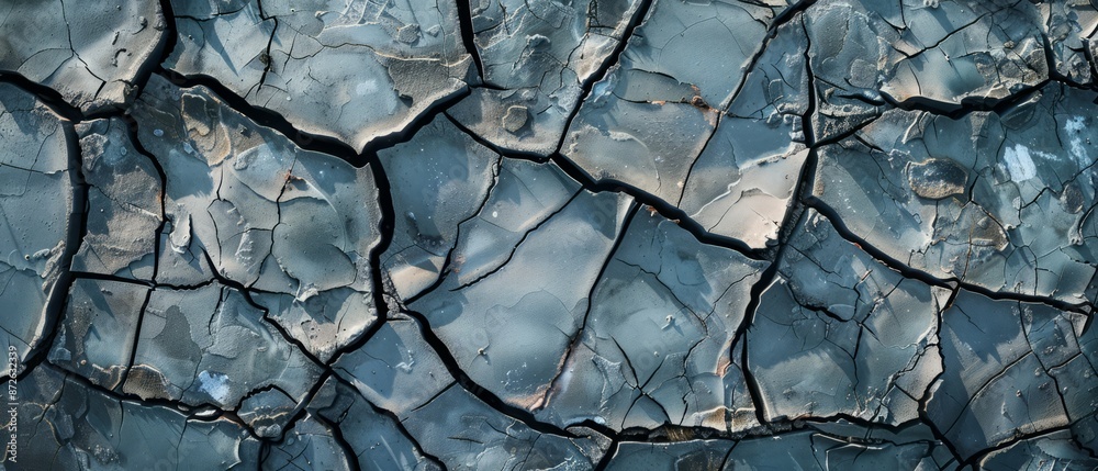 Fototapeta premium Panoramic close-up, high detail scan of cracked ceramic material, Generative AI 