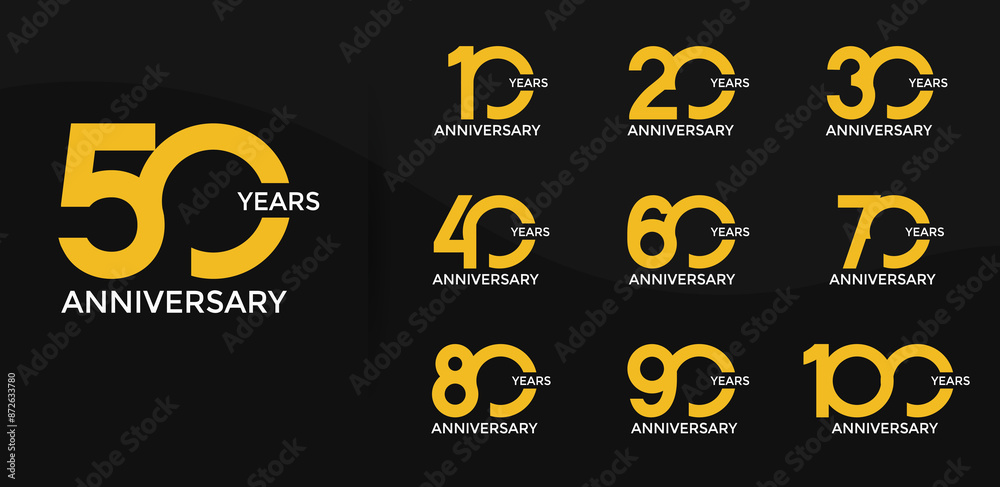 anniversary logo style set with yellow and white color can be use for celebration moment anniversary logo style set with yellow and white color can be use for celebration moment