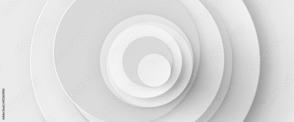 White abstract background decorated with circular layers. Vector realistic illustration of pastel business presentation backdrop with round papercut design elements, modern minimalist wallpaper White abstract background decorated with circular layers. Vector realistic illustration of pastel business presentation backdrop with round papercut design elements, modern minimalist wallpaper