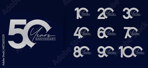 anniversary logo style set with silver color can be use for celebration moment