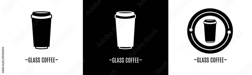 Glass coffee logo set. Collection of black and white logos. Stock vector. Glass coffee logo set. Collection of black and white logos. Stock vector.