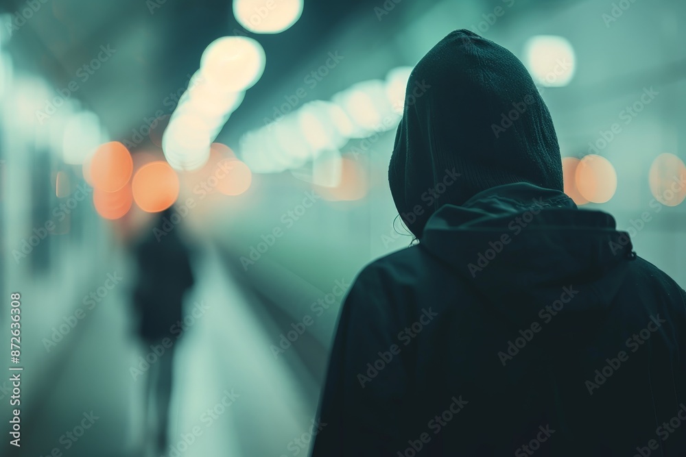 Stealthy Thief Watching Woman From Shadows in Urban Setting Stealthy Thief Watching Woman From Shadows in Urban Setting