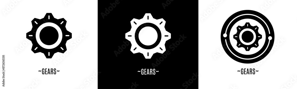 Gears logo set. Collection of black and white logos. Stock vector. Gears logo set. Collection of black and white logos. Stock vector.