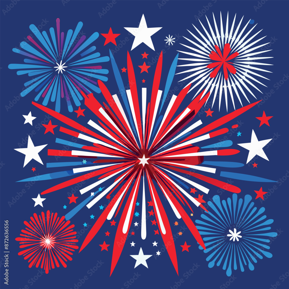 Fototapeta premium Fireworks on July 4th, red and blue