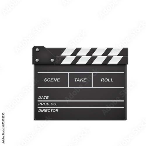 3D realistic film clapperboard for professional movie production and recording. Vector