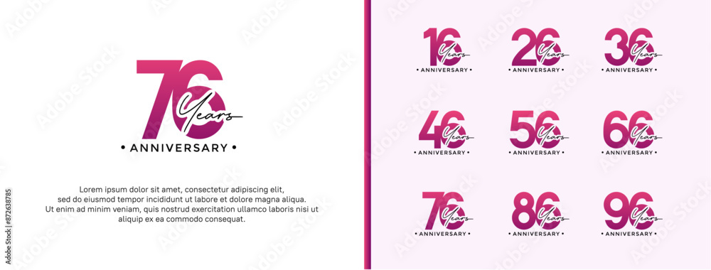 Naklejka premium anniversary logo style set with purple color can be use for celebration moment