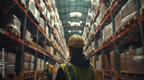 Close up warehouse workers preparing a shipment in a large warehouse, Warehouse worker concept ommercial advertising style images photo