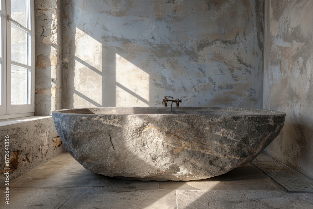 Interior of modern bathroom with stone bathtub. Interior of modern bathroom with stone bathtub.