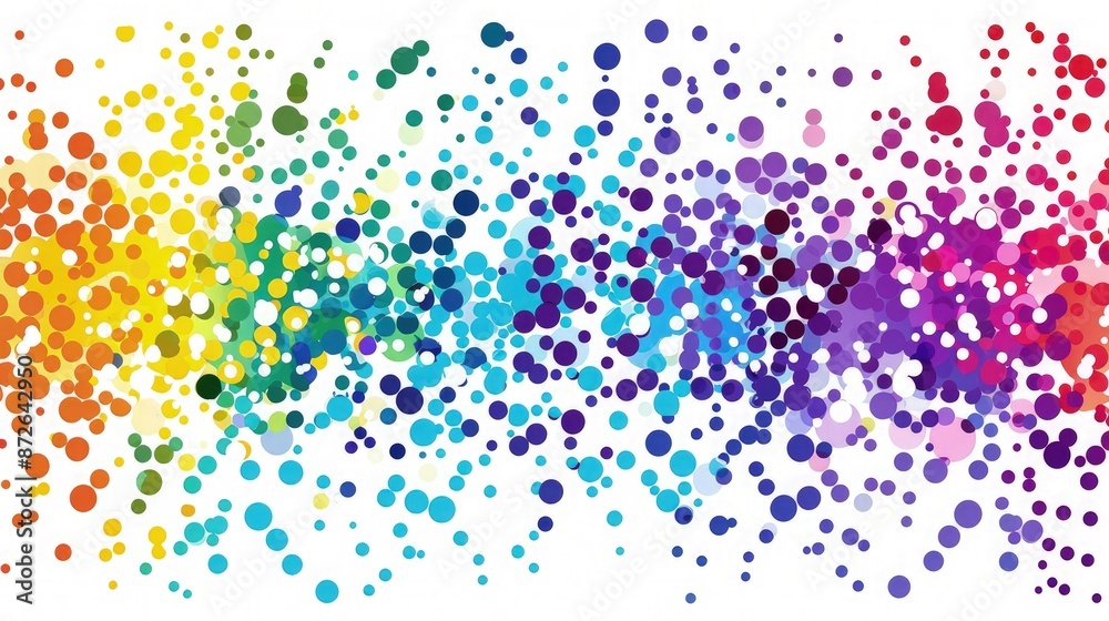 A vibrant background of colorful bright dots in a spectrum of rainbow hues, arranged in a random scatter pattern on a white canvas, creating a playful and joyful atmosphere. A vibrant background of colorful bright dots in a spectrum of rainbow hues, arranged in a random scatter pattern on a white canvas, creating a playful and joyful atmosphere.