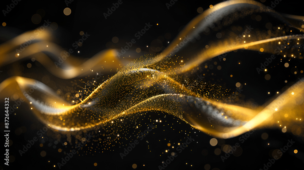 Digital gold color particles wave and bokeh abstract background an abstract animation of gold lights on black background, glitter, Golden Digital Particle Wave with Stars
Digital gold color particles wave and bokeh abstract background an abstract animation of gold lights on black background, glitter, Golden Digital Particle Wave with Stars