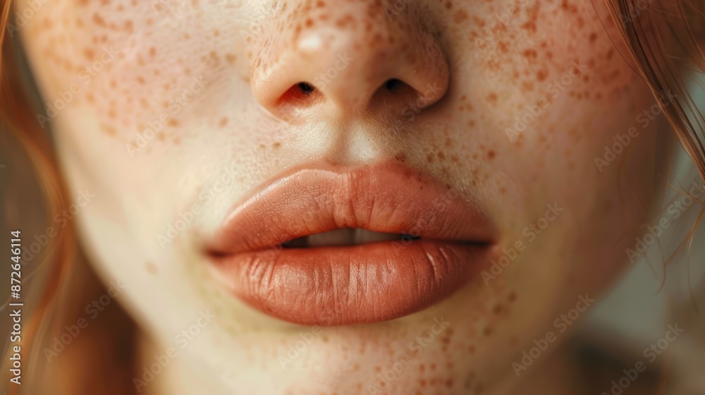 Fototapeta premium A woman with a red head and a pink lip. Generate AI