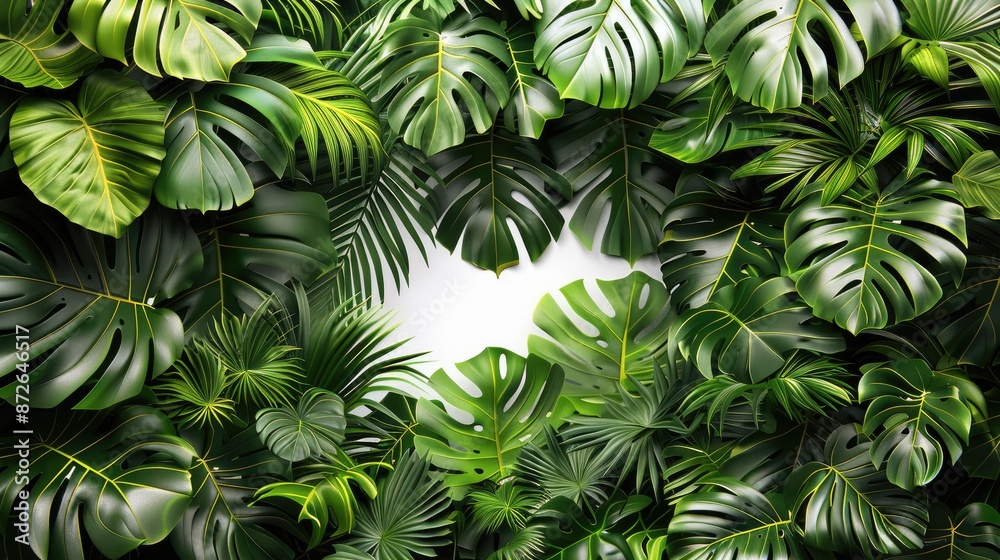Lush green tropical plants with large leaves, arranged densely to create a vibrant, jungle-like backdrop transparent background. Generative AI. Lush green tropical plants with large leaves, arranged densely to create a vibrant, jungle-like backdrop transparent background. Generative AI.