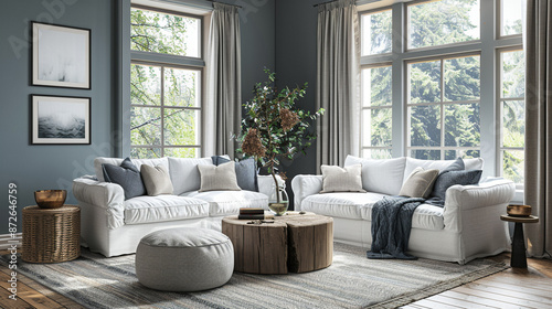 Modern living room with whi...