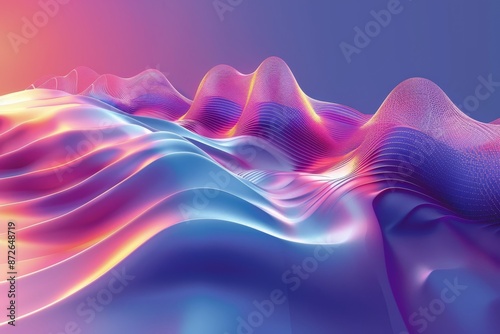 Abstract 3D illustration of fluid waves symbolizing movement energy and modernity with vibrant glowing colors and a dynamic artistic style. photo