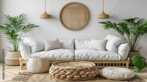 Bright living room with whi...
